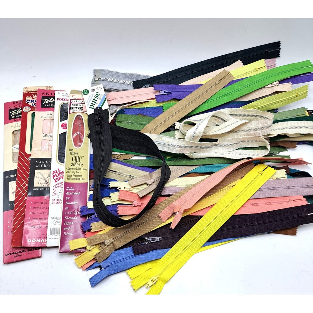 Talon Coats Clark Vintage Zippers Bulk Lot 90 Mixed Colors Sizes Sewing Notions